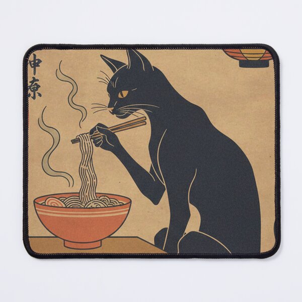 Item preview, Aesthetic Japanese Cat Eating Ramen - Vintage Ukiyo-e Style Neko Poster designed and sold by Mangartist07.