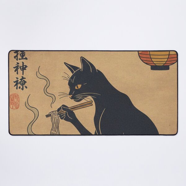 Item preview, Aesthetic Japanese Cat Eating Ramen - Vintage Ukiyo-e Style Neko Poster designed and sold by Mangartist07.