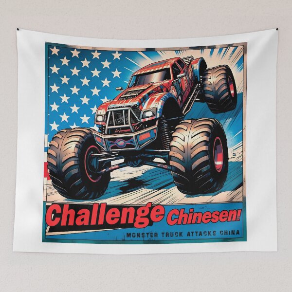 Item preview, Monster Truck sticker challenge China, cute 80s comic design, ideal as a gift for boyfriend or girlfriend. designed and sold by UrbanTRIP.