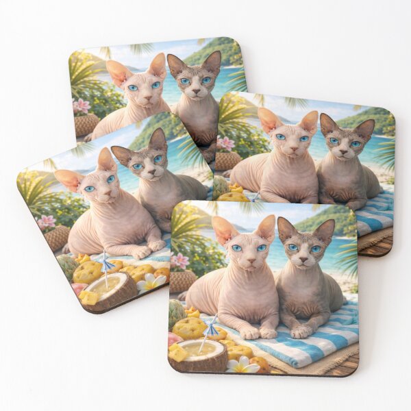 Item preview, Two Cats Relaxing on Tropical Beach – Peaceful Coastal Fantasy Art Illustration designed and sold by TroyTheTerrific.