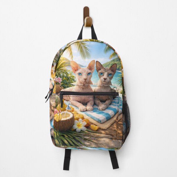 Item preview, Two Cats Relaxing on Tropical Beach – Peaceful Coastal Fantasy Art Illustration designed and sold by TroyTheTerrific.
