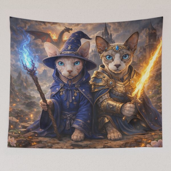 Item preview, Fantasy Cats as Mage and Knight – Epic Medieval Fantasy Art Illustration designed and sold by TroyTheTerrific.