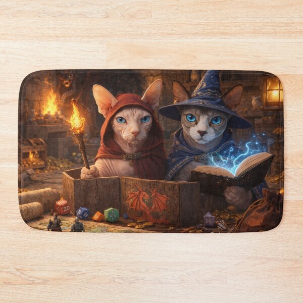 Item preview, Fantasy Cats Playing Tabletop Roleplaying Game – Wizard Dungeon Art Illustration designed and sold by TroyTheTerrific.