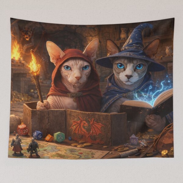 Item preview, Fantasy Cats Playing Tabletop Roleplaying Game – Wizard Dungeon Art Illustration designed and sold by TroyTheTerrific.