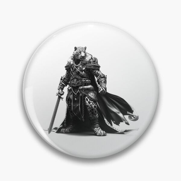 Item preview, Leopard Warrior – Black and White Fantasy Animal Knight Art designed and sold by inkoutninja.