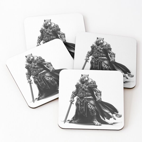 Item preview, Leopard Warrior – Black and White Fantasy Animal Knight Art designed and sold by inkoutninja.