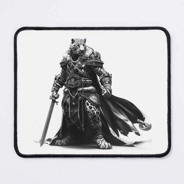 Item preview, Leopard Warrior – Black and White Fantasy Animal Knight Art designed and sold by inkoutninja.