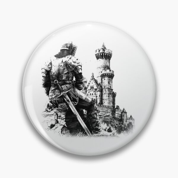 Item preview, Resting Knight Before Castle – Black and White Medieval Fantasy Art designed and sold by inkoutninja.