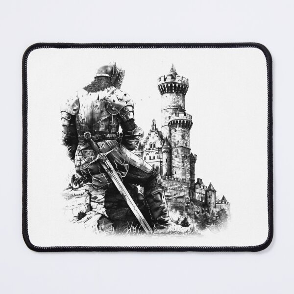 Item preview, Resting Knight Before Castle – Black and White Medieval Fantasy Art designed and sold by inkoutninja.