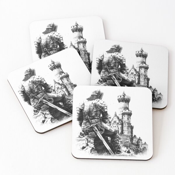Item preview, Resting Knight Before Castle – Black and White Medieval Fantasy Art designed and sold by inkoutninja.