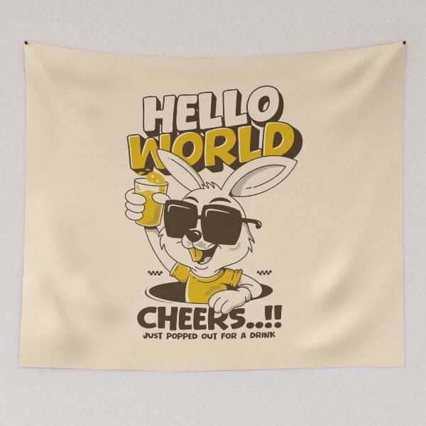 Item preview, Hello World Cheers Beer Bunny Illustration – Funny Rabbit Drinking Beer Graphic Design designed and sold by adipra.