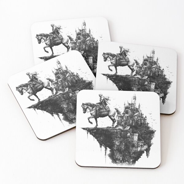 Item preview, Knight and Floating Castle – Black and White Fantasy World Art designed and sold by inkoutninja.