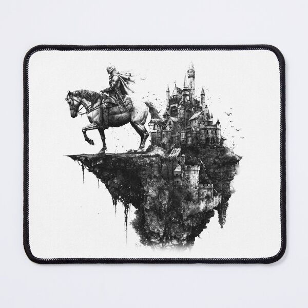 Item preview, Knight and Floating Castle – Black and White Fantasy World Art designed and sold by inkoutninja.