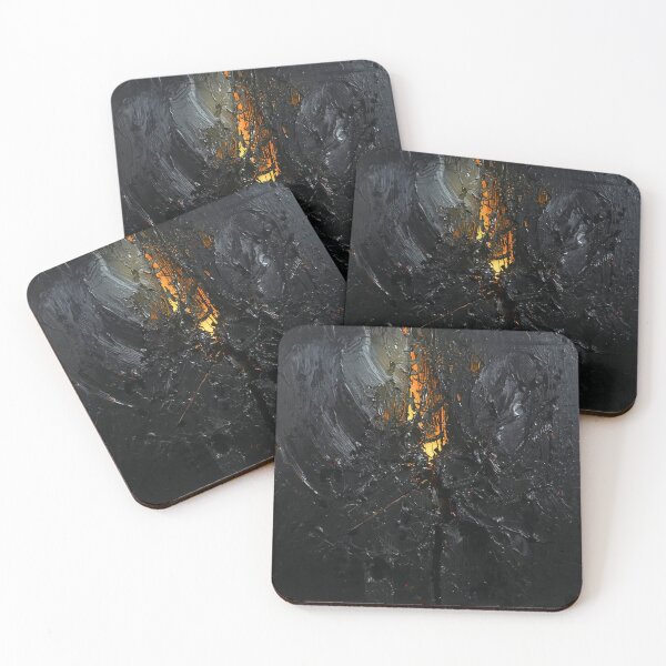 Item preview, Obsidian Core: Modern Abstract Heavy Impasto Black and Amber Light Burst Art designed and sold by Cozyartsss.