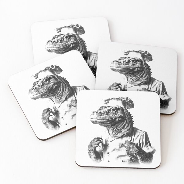 Item preview, Komodo Chef – Black and White Funny Lizard Cooking Illustration designed and sold by inkoutninja.