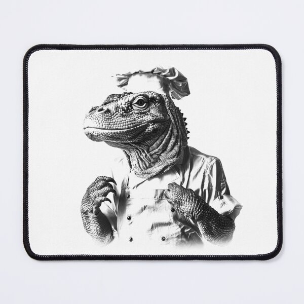 Item preview, Komodo Chef – Black and White Funny Lizard Cooking Illustration designed and sold by inkoutninja.