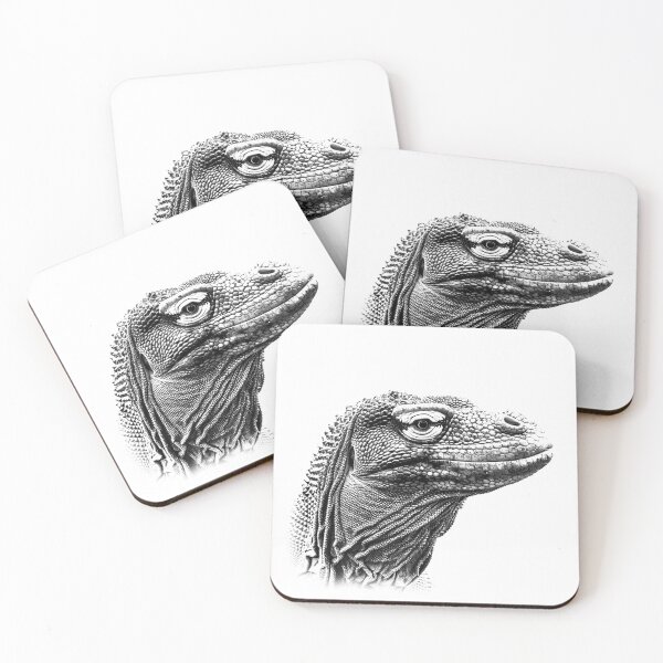 Item preview, Komodo Dragon Portrait – Black and White Reptile Illustration designed and sold by inkoutninja.