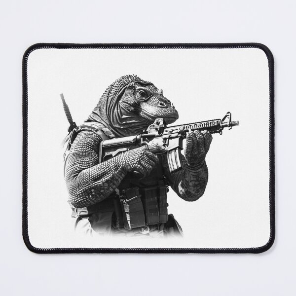 Item preview, Tactical Komodo – Black and White Armed Lizard Soldier Art designed and sold by inkoutninja.