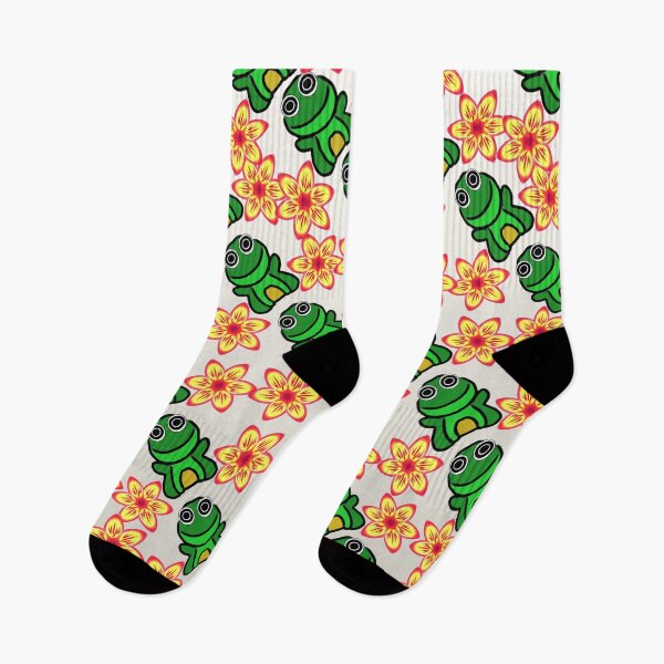 Item preview, Cute Kawaii Frog and Flower Pattern: Tropical Cottagecore Botanical Art designed and sold by HopeAndHustle.
