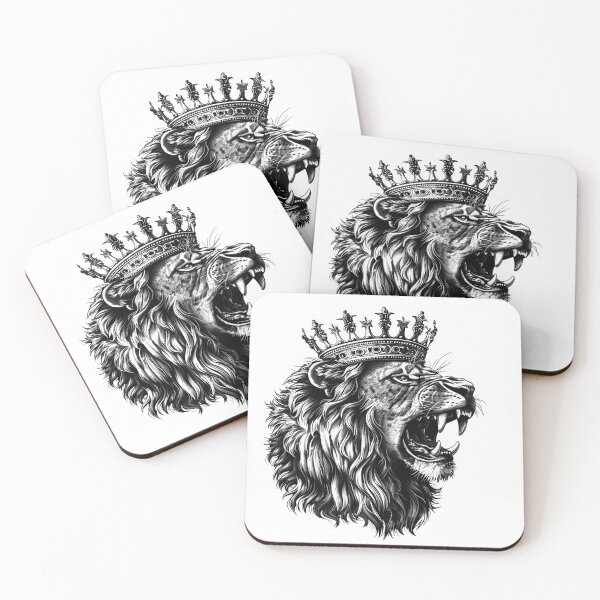 Item preview, Roaring Crowned Lion – Black and White King of Beasts Art designed and sold by inkoutninja.
