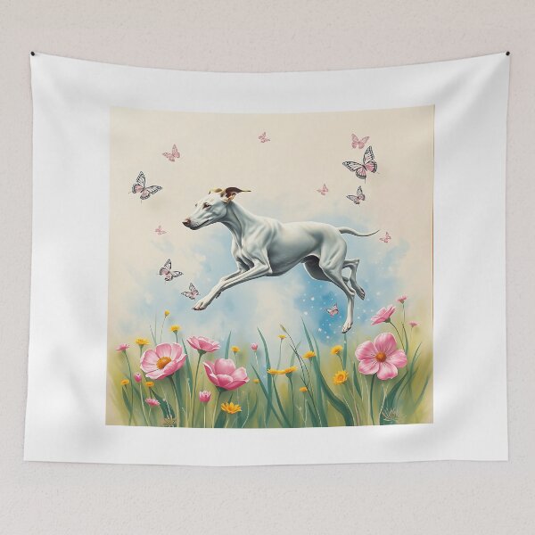 Item preview, Whippet Leaping with Fairy Dust and Butterflies designed and sold by sharon1210.