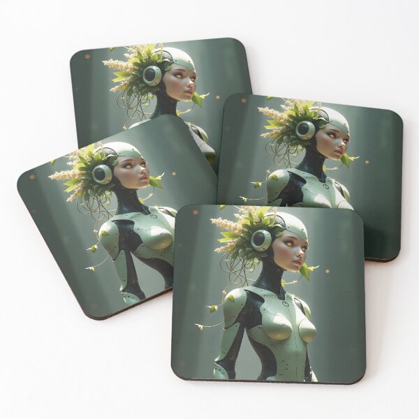 Item preview, Cyberpunk Nature Goddess - Futuristic Robot Woman with Organic Flora Art designed and sold by CreativeCorez.
