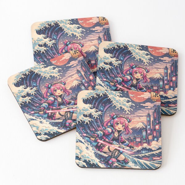 Item preview, Cyberpunk Anime Girl – The Great Wave of Tokyo designed and sold by Mauswohn.