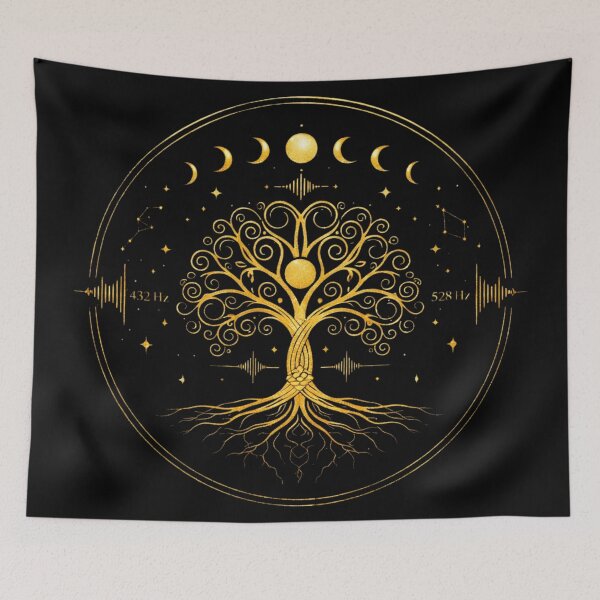 Item preview, Sacred Tree of Life Gold Art – 432Hz & 528Hz Healing Frequencies, Spiritual Wall Art, Mystic Sacred Geometry Design designed and sold by MonaRose_Art.