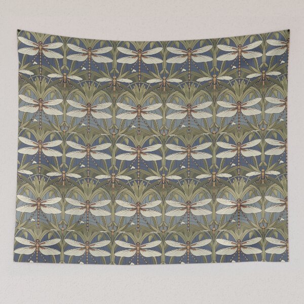 Item preview, William Morris Style Dragonfly Pattern | Art Nouveau Botanical Insect Seamless Design designed and sold by Tamas Das.