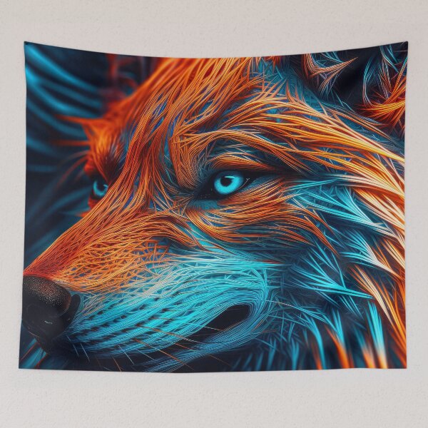 Item preview, Fantasy Wolf Face In Blue And Fiery Orange designed and sold by DEC02.
