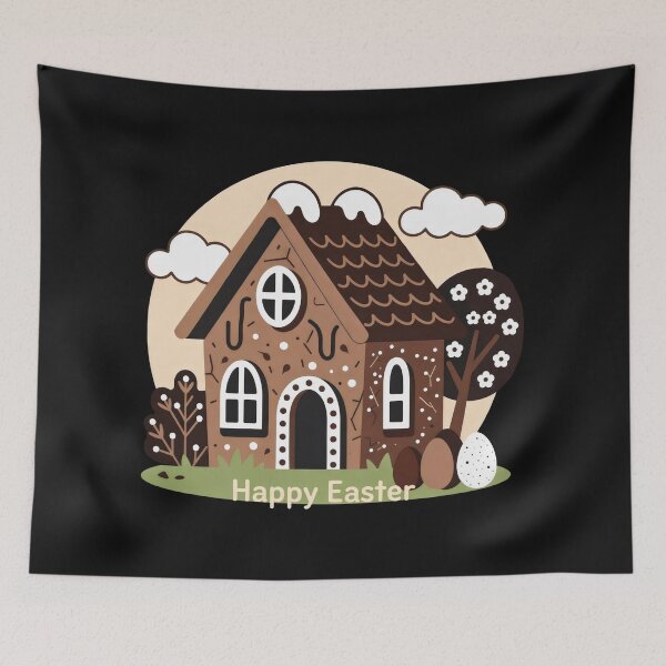Item preview, Happy Easter Whimsical Gingerbread House Festive Art designed and sold by SplashTastic.