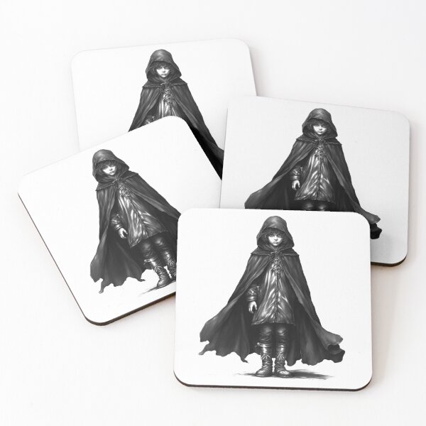 Item preview, Cloaked Child Adventurer – Black and White Fantasy Character Art designed and sold by inkoutninja.