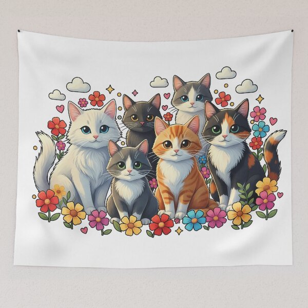 Item preview, Floral Feline Friends – Whimsical Cat Garden designed and sold by meesub.