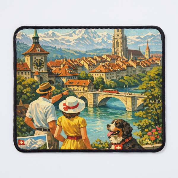 Item preview, Vintage travel poster Bern Switzerland – Alpine town coziness designed and sold by Mauswohn.