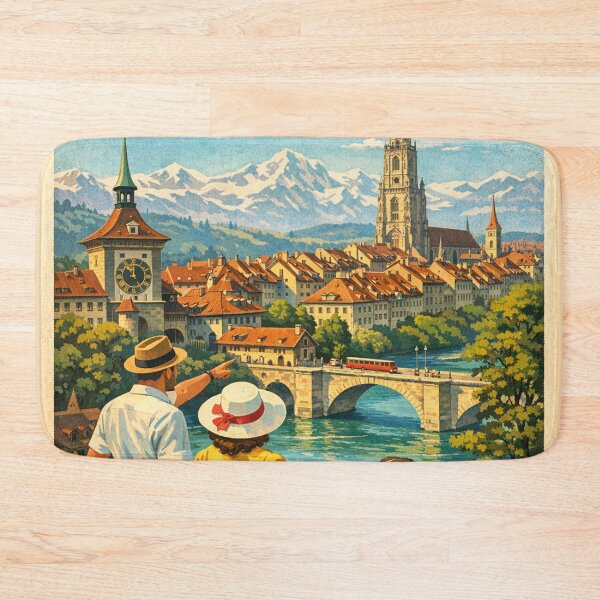 Item preview, Vintage travel poster Bern Switzerland – Alpine town coziness designed and sold by Mauswohn.