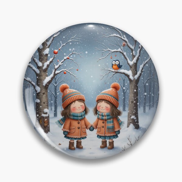 Item preview, Winter Companions – Whimsical Twin Children in Snowy Forest Illustration designed and sold by Whimsical Hug.