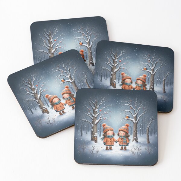 Item preview, Winter Companions – Whimsical Twin Children in Snowy Forest Illustration designed and sold by Whimsical Hug.