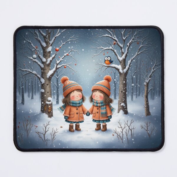 Item preview, Winter Companions – Whimsical Twin Children in Snowy Forest Illustration designed and sold by Whimsical Hug.