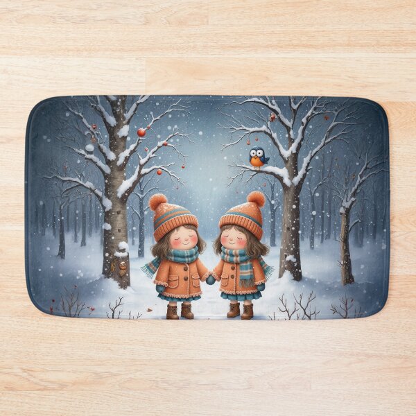 Item preview, Winter Companions – Whimsical Twin Children in Snowy Forest Illustration designed and sold by Whimsical Hug.