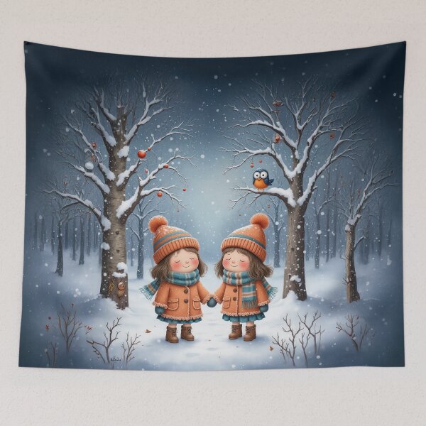 Item preview, Winter Companions – Whimsical Twin Children in Snowy Forest Illustration designed and sold by Whimsical Hug.
