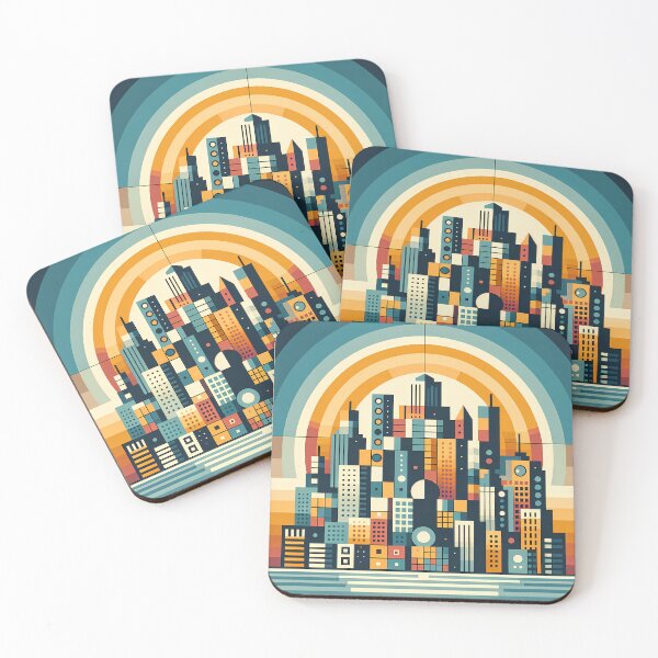Item preview, Geometric City Skyline with Retro Sunset Arches designed and sold by InkSmithery.