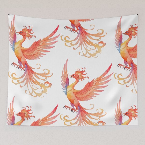 Item preview, Watercolor Vibrant Phoenix with Long Flowing Red Tail Feathers designed and sold by Jagamusubi.