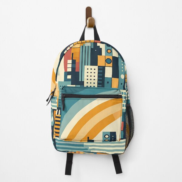 Item preview, Geometric City Skyline with Retro Sunset Arches designed and sold by InkSmithery.