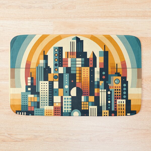 Item preview, Geometric City Skyline with Retro Sunset Arches designed and sold by InkSmithery.