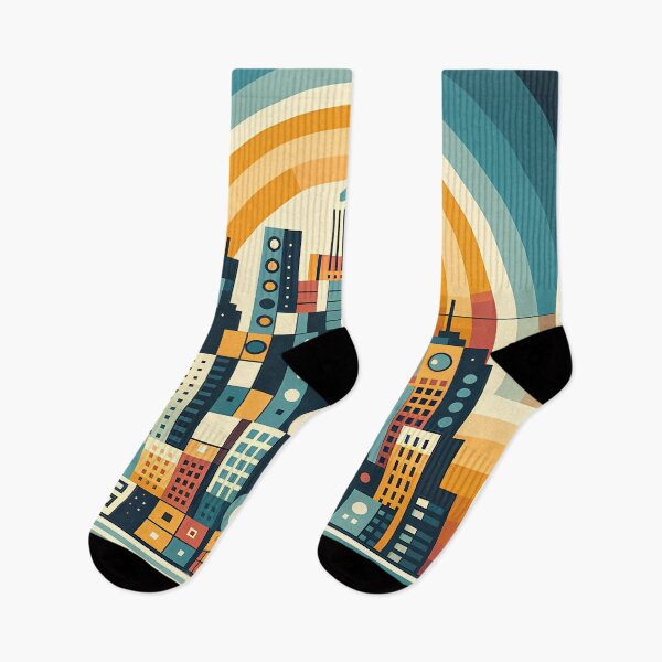 Item preview, Geometric City Skyline with Retro Sunset Arches designed and sold by InkSmithery.