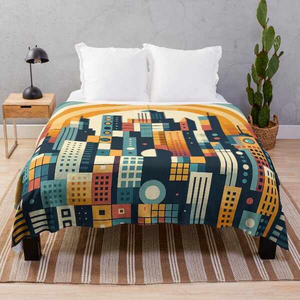 Item preview, Geometric City Skyline with Retro Sunset Arches designed and sold by InkSmithery.