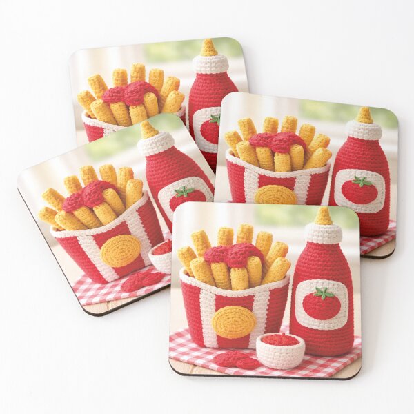 Item preview, French fries with ketchup crochet design – Amigurumi fast food designed and sold by Mauswohn.