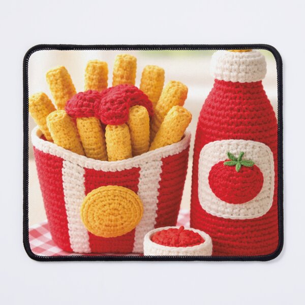 Item preview, French fries with ketchup crochet design – Amigurumi fast food designed and sold by Mauswohn.
