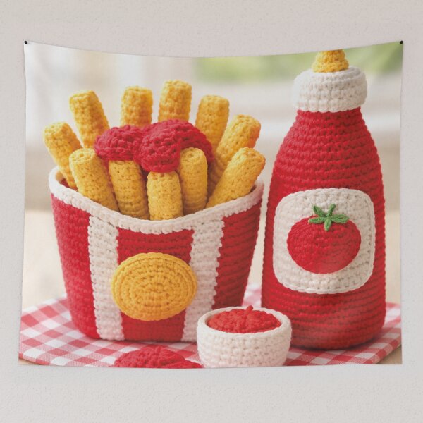 Item preview, French fries with ketchup crochet design – Amigurumi fast food designed and sold by Mauswohn.