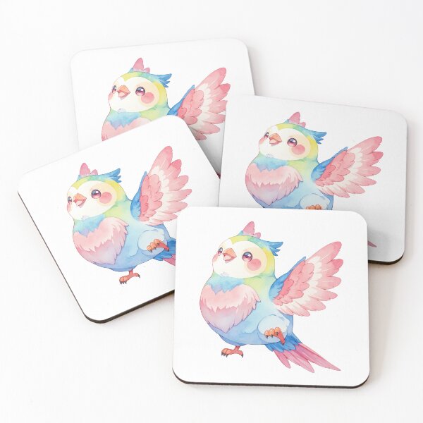 Item preview, Watercolor Kawaii Colorful Bird with Pink Wings and Vibrant Color Blending  designed and sold by Jagamusubi.